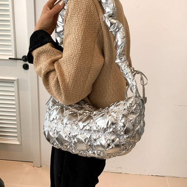 Women’s Cotton Underarm Bag Featuring Cloud Shape And Embroidery With Single Shoulder Strap