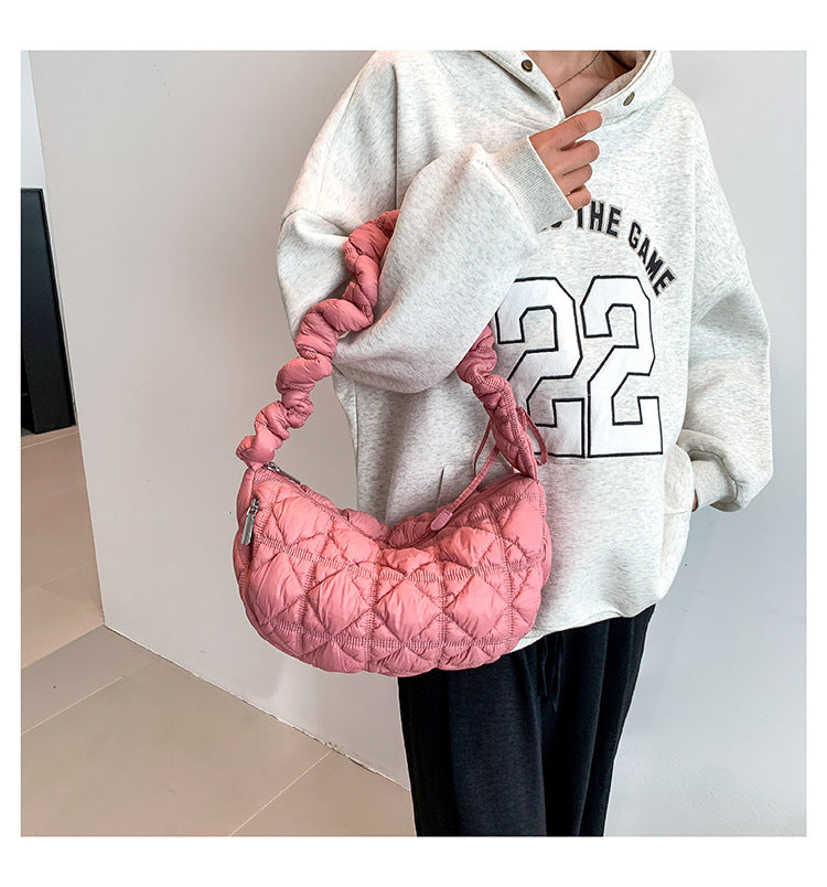 Women’s Cotton Underarm Bag Featuring Cloud Shape And Embroidery With Single Shoulder Strap