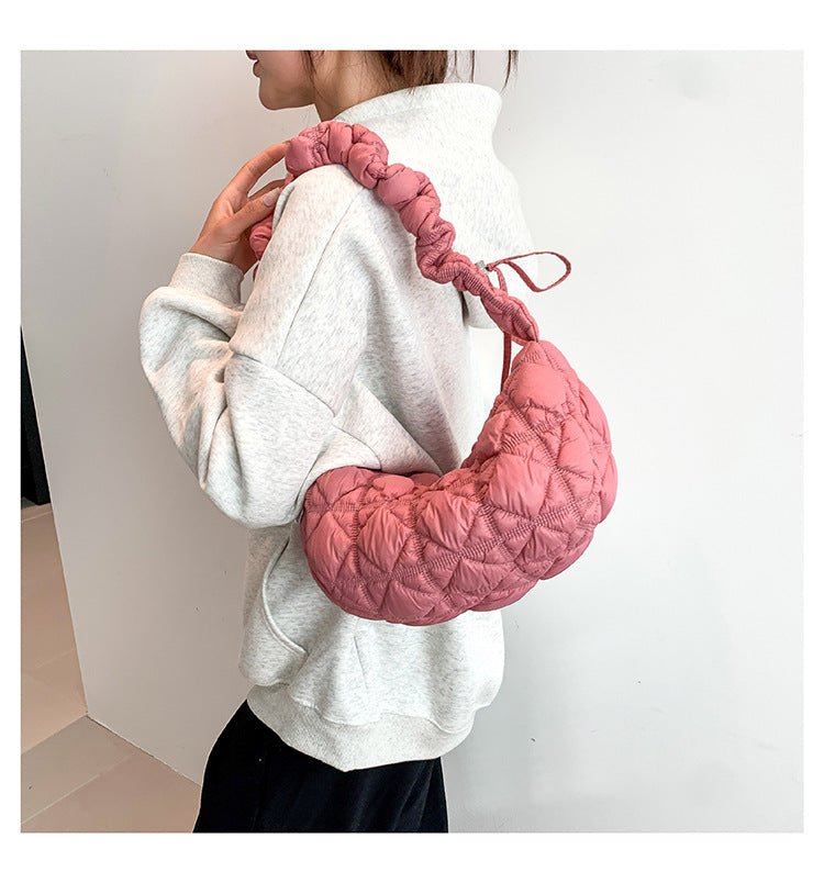 Women’s Cotton Underarm Bag Featuring Cloud Shape And Embroidery With Single Shoulder Strap