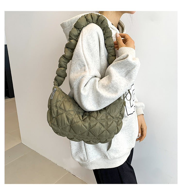 Women’s Cotton Underarm Bag Featuring Cloud Shape And Embroidery With Single Shoulder Strap