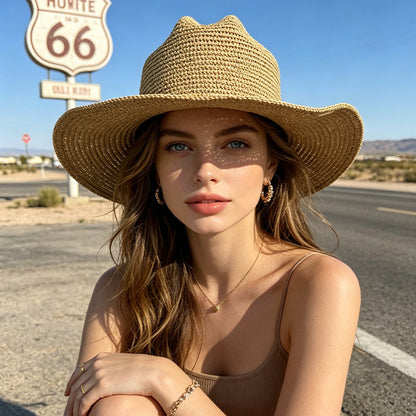British Style Solid Color Wide Brim Straw Hat For Women With UV Protection, Featuring Braid Craftsmanship