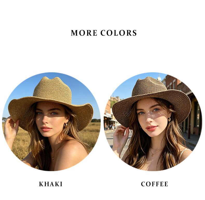 British Style Solid Color Wide Brim Straw Hat For Women With UV Protection, Featuring Braid Craftsmanship