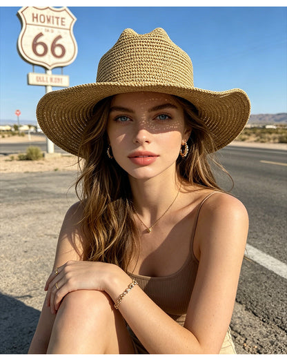 British Style Solid Color Wide Brim Straw Hat For Women With UV Protection, Featuring Braid Craftsmanship