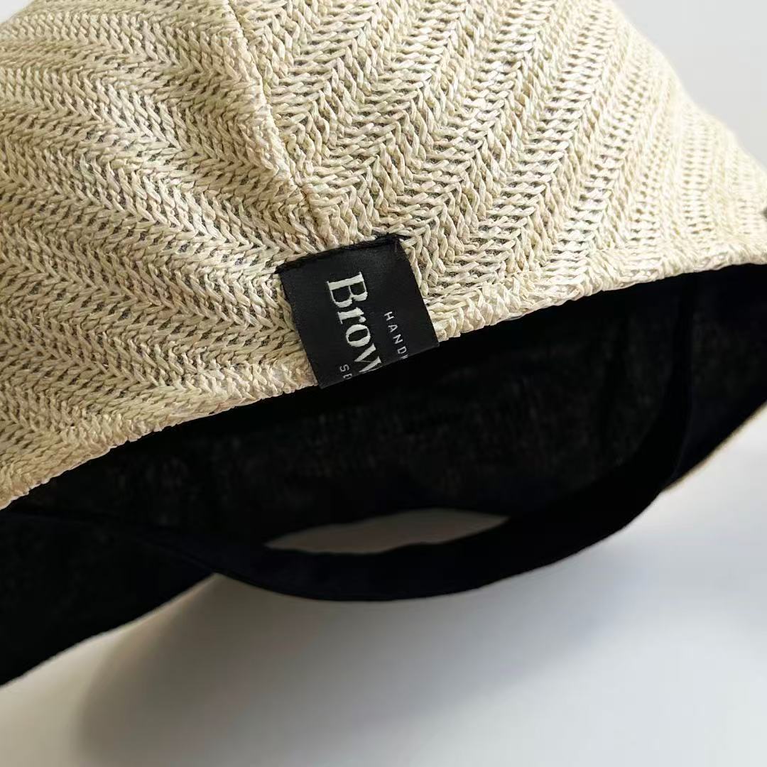 Solid Color Wide Brim Bucket Hat In Straw Material With Sewing Craft, Simple Style Featuring UV Protection