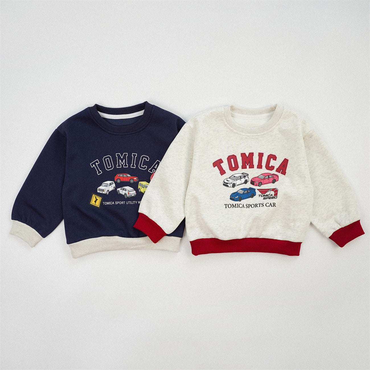 Boy's Navy Blue Cotton Blend Car Pattern Pullover Sweatshirt With Long Sleeves For Toddlers 3-6 Years