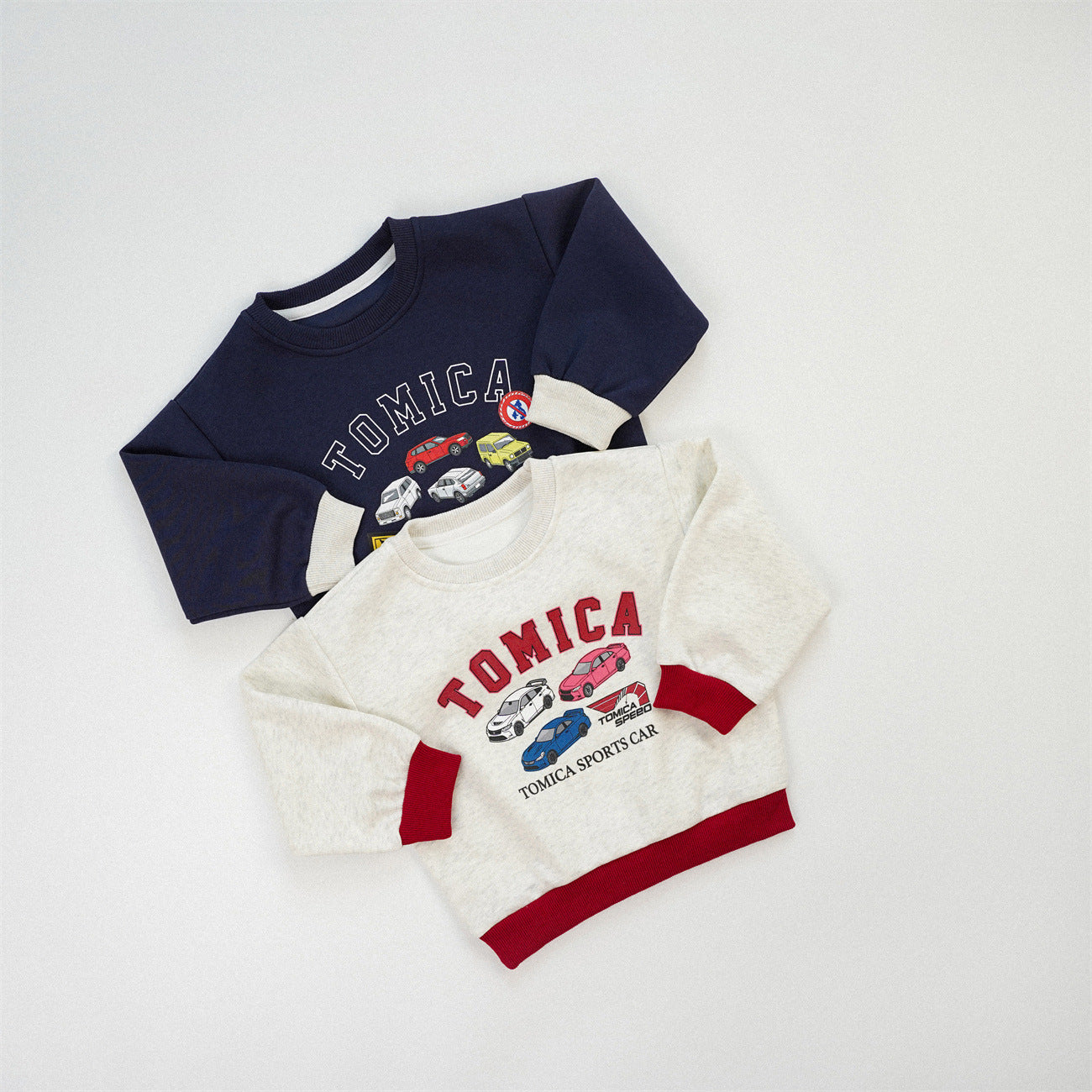 Boy's Navy Blue Cotton Blend Car Pattern Pullover Sweatshirt With Long Sleeves For Toddlers 3-6 Years