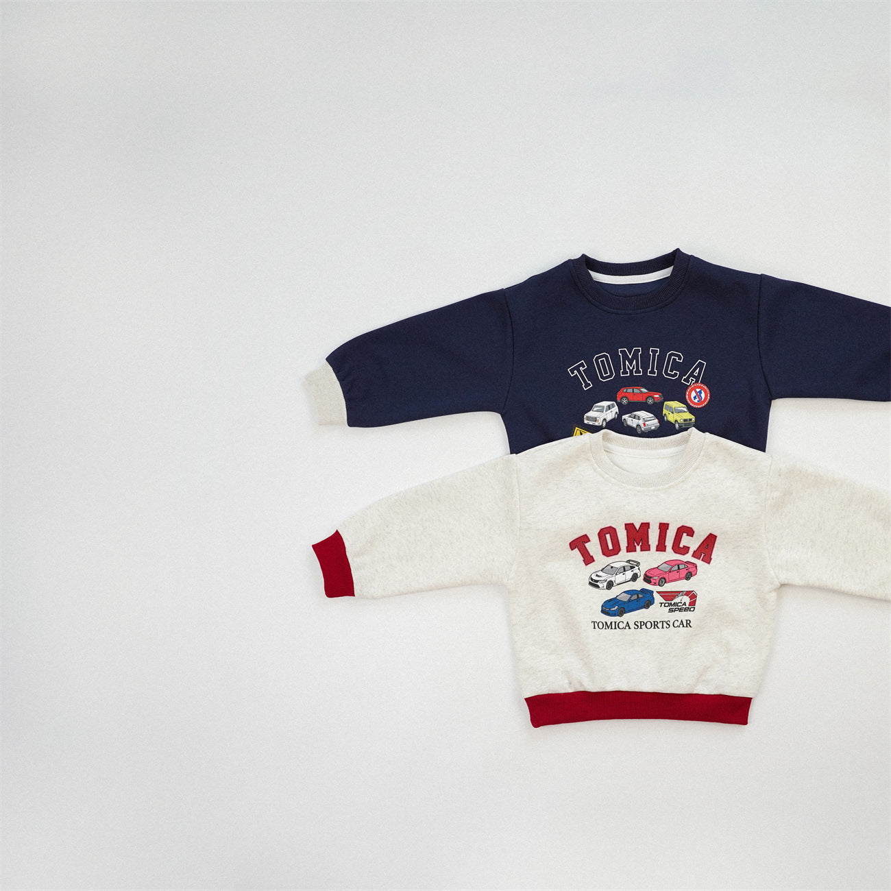Boy's Navy Blue Cotton Blend Car Pattern Pullover Sweatshirt With Long Sleeves For Toddlers 3-6 Years