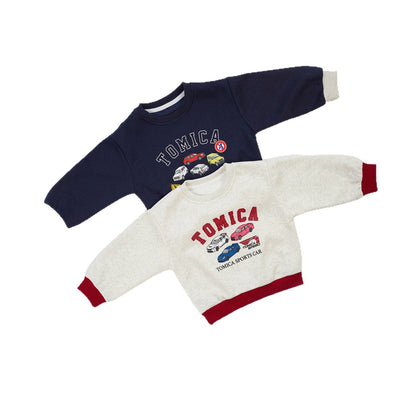 Boy's Navy Blue Cotton Blend Car Pattern Pullover Sweatshirt With Long Sleeves For Toddlers 3-6 Years