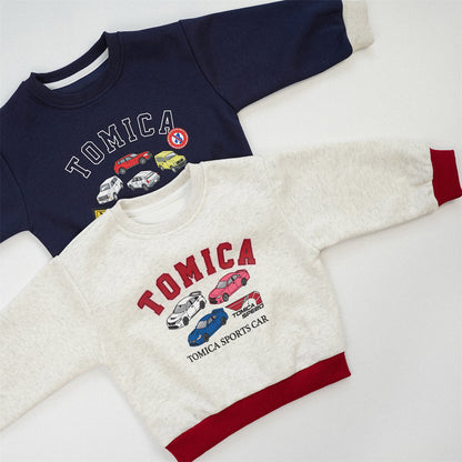 Boy's Navy Blue Cotton Blend Car Pattern Pullover Sweatshirt With Long Sleeves For Toddlers 3-6 Years