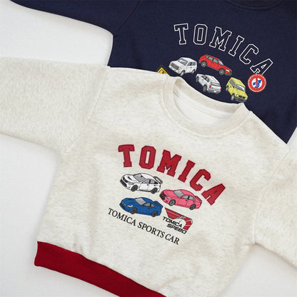 Boy's Navy Blue Cotton Blend Car Pattern Pullover Sweatshirt With Long Sleeves For Toddlers 3-6 Years