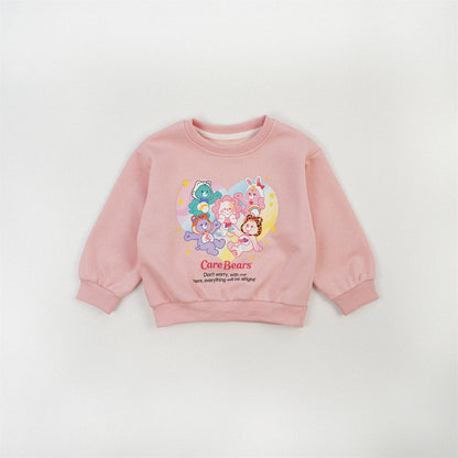 Cute Cartoon Children's Sweatshirt For Girls In Natural Pink, Cotton Blends Fabric With Printing, Pullover Style