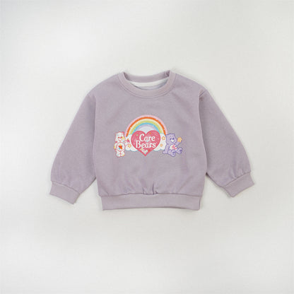 Cute Cartoon Children's Sweatshirt For Girls In Natural Pink, Cotton Blends Fabric With Printing, Pullover Style