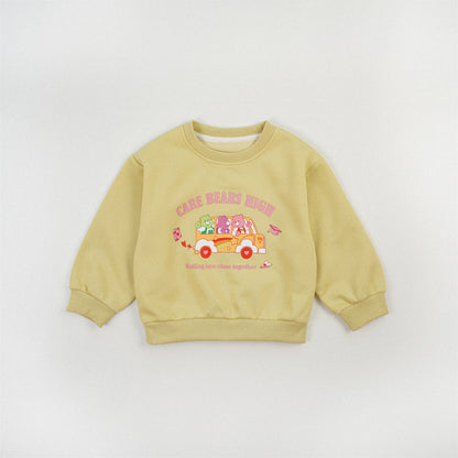 Cute Cartoon Children's Sweatshirt For Girls In Natural Pink, Cotton Blends Fabric With Printing, Pullover Style
