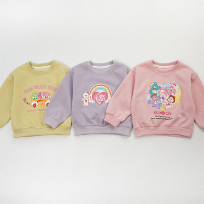 Cute Cartoon Children's Sweatshirt For Girls In Natural Pink, Cotton Blends Fabric With Printing, Pullover Style