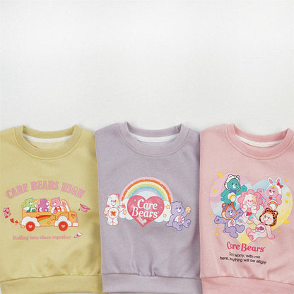Cute Cartoon Children's Sweatshirt For Girls In Natural Pink, Cotton Blends Fabric With Printing, Pullover Style