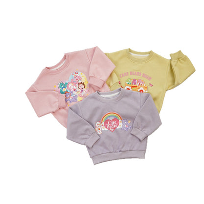 Cute Cartoon Children's Sweatshirt For Girls In Natural Pink, Cotton Blends Fabric With Printing, Pullover Style