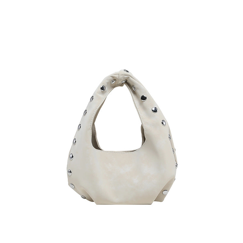 Solid Color PU Leather Dumpling Shape Underarm Bag For Women With Sewing Thread Detail And Single Shoulder Strap