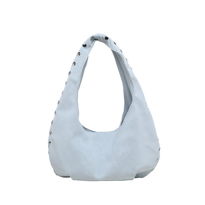 Solid Color PU Leather Dumpling Shape Underarm Bag For Women With Sewing Thread Detail And Single Shoulder Strap
