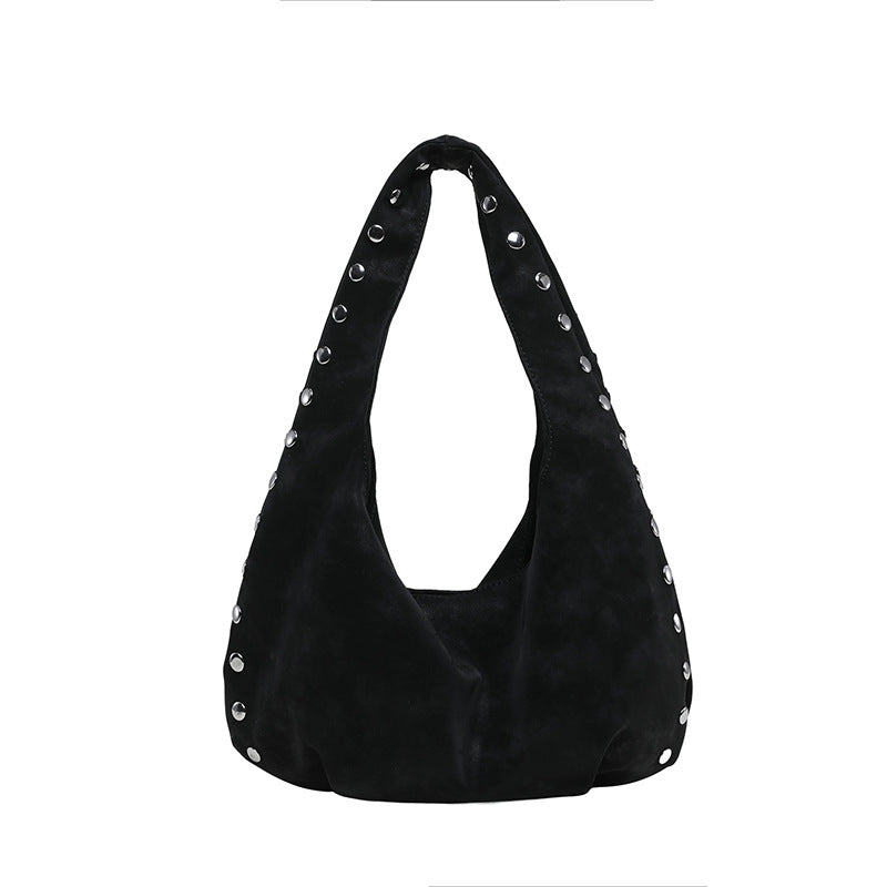 Solid Color PU Leather Dumpling Shape Underarm Bag For Women With Sewing Thread Detail And Single Shoulder Strap