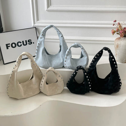 Solid Color PU Leather Dumpling Shape Underarm Bag For Women With Sewing Thread Detail And Single Shoulder Strap
