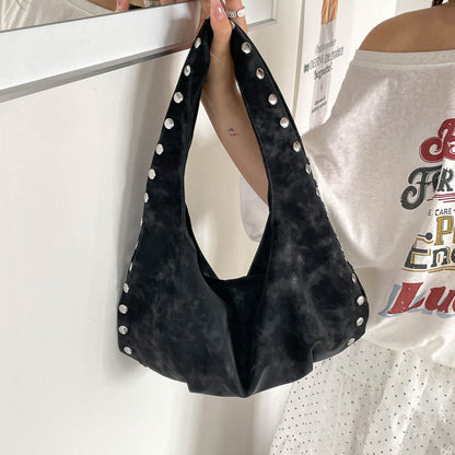 Solid Color PU Leather Dumpling Shape Underarm Bag For Women With Sewing Thread Detail And Single Shoulder Strap