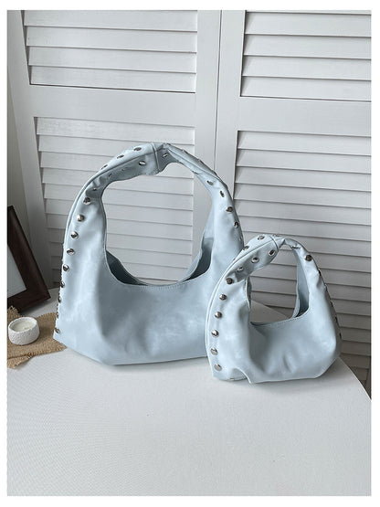 Solid Color PU Leather Dumpling Shape Underarm Bag For Women With Sewing Thread Detail And Single Shoulder Strap