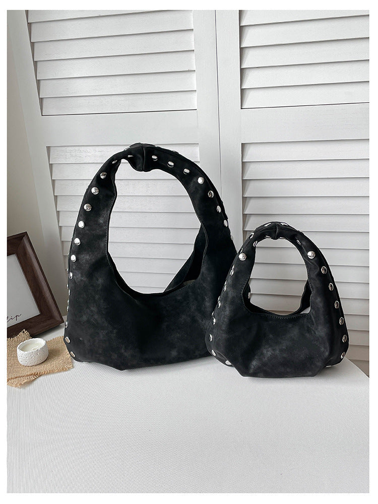 Solid Color PU Leather Dumpling Shape Underarm Bag For Women With Sewing Thread Detail And Single Shoulder Strap