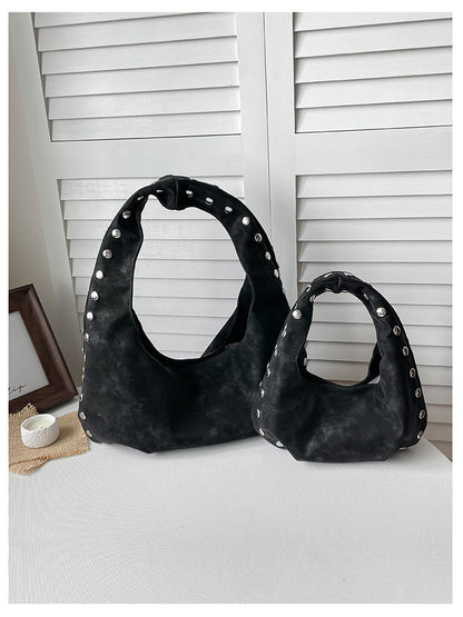 Solid Color PU Leather Dumpling Shape Underarm Bag For Women With Sewing Thread Detail And Single Shoulder Strap