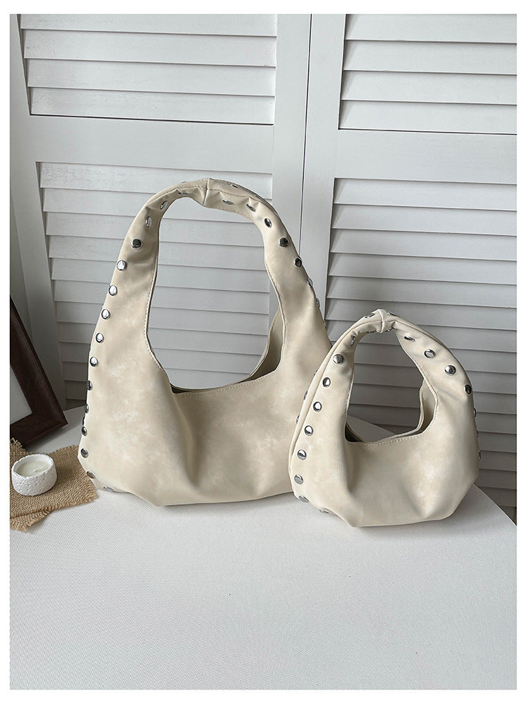 Solid Color PU Leather Dumpling Shape Underarm Bag For Women With Sewing Thread Detail And Single Shoulder Strap