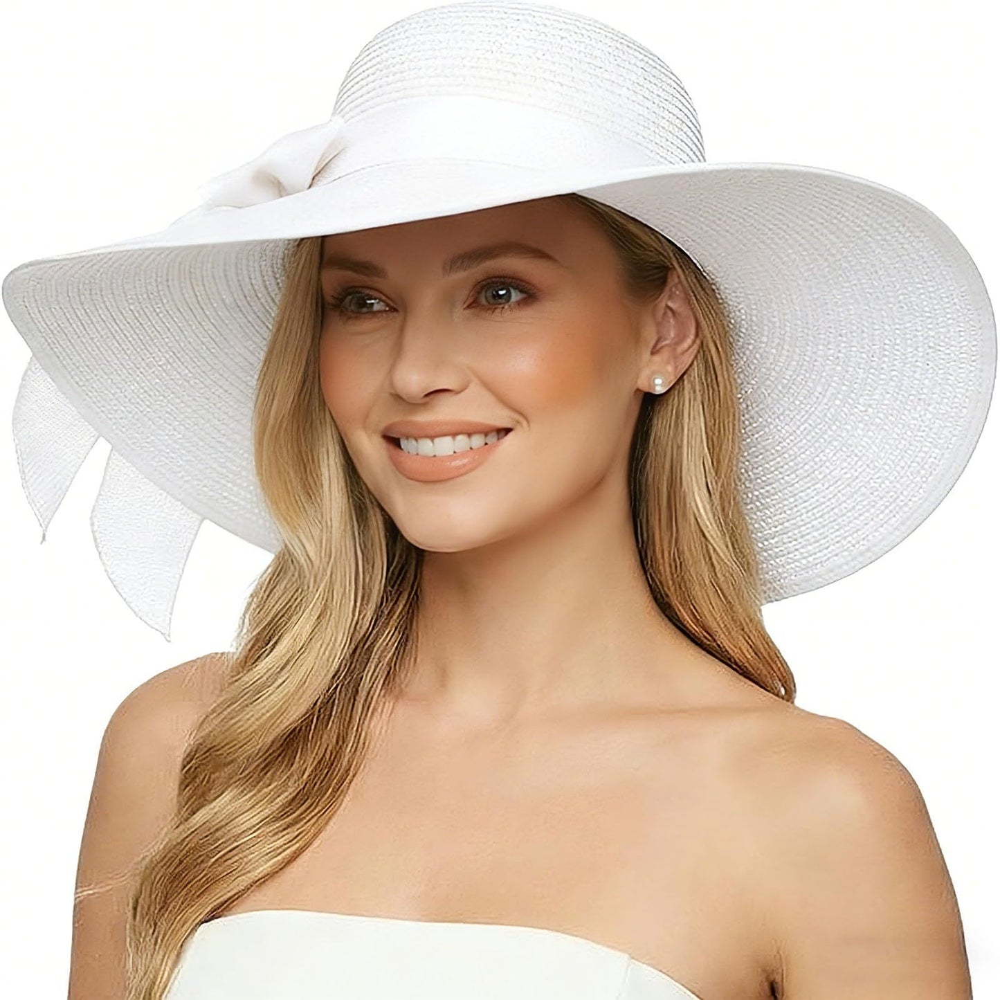 Women's Wide Brim Straw Hat With UV Protection, Vacation Style Featuring Braid Craftsmanship