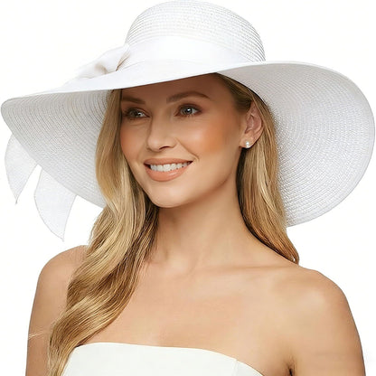 Women's Wide Brim Straw Hat With UV Protection, Vacation Style Featuring Braid Craftsmanship