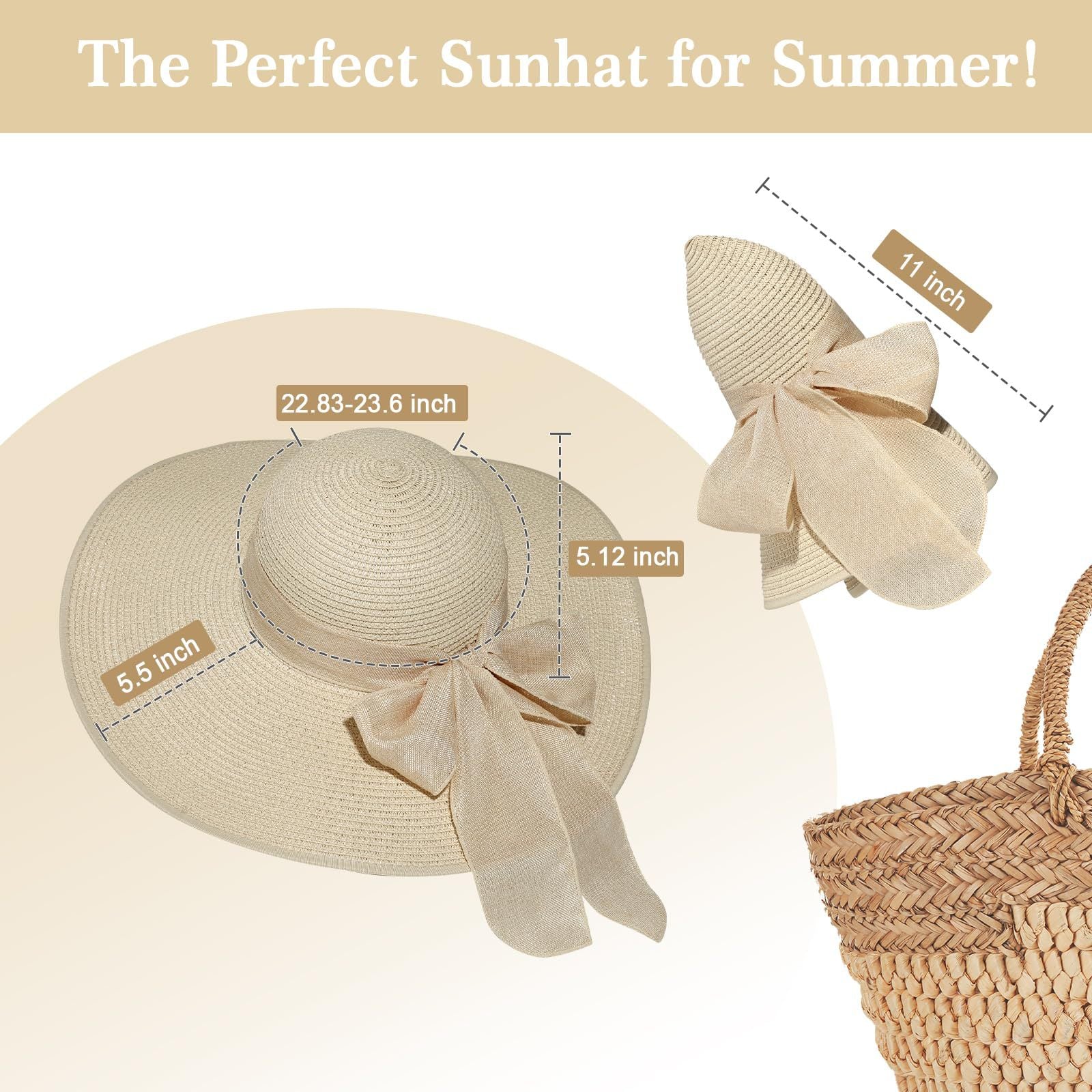 Women's Wide Brim Straw Hat With UV Protection, Vacation Style Featuring Braid Craftsmanship