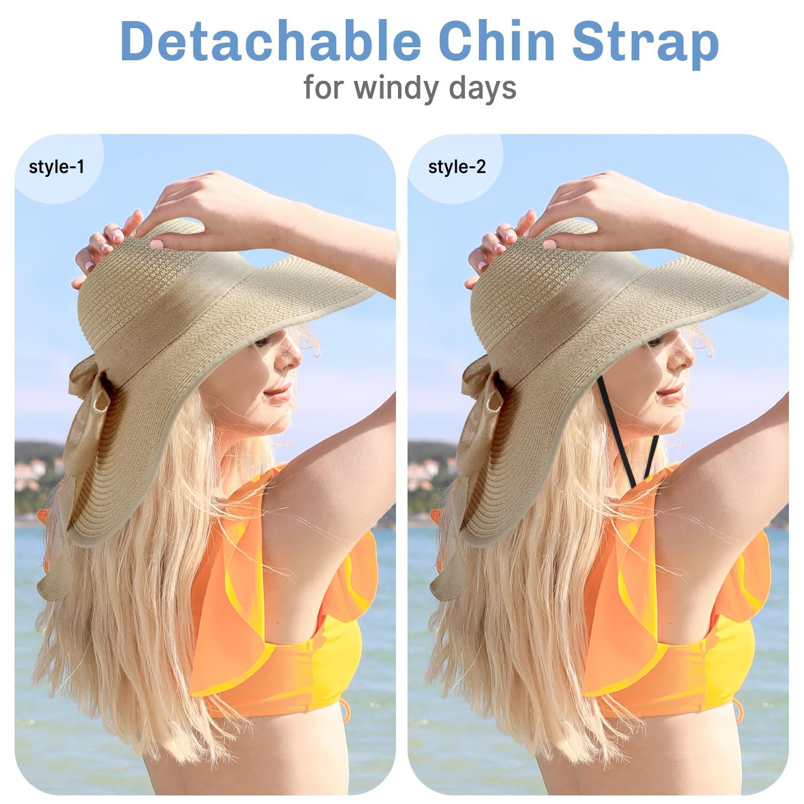 Women's Wide Brim Straw Hat With UV Protection, Vacation Style Featuring Braid Craftsmanship
