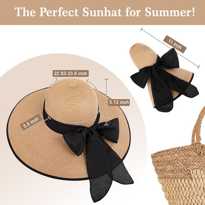 Women's Wide Brim Straw Hat With UV Protection, Vacation Style Featuring Braid Craftsmanship