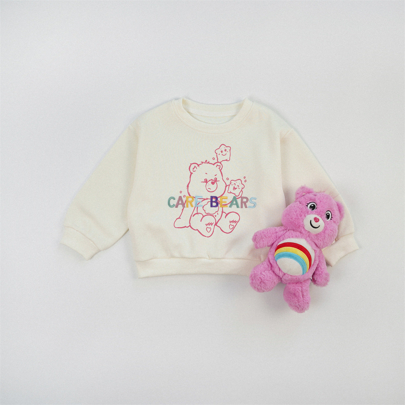 Cute Cartoon Children's Sweatshirt In Beige Cotton Blends With Embroidery And Round Neck Pullover Design
