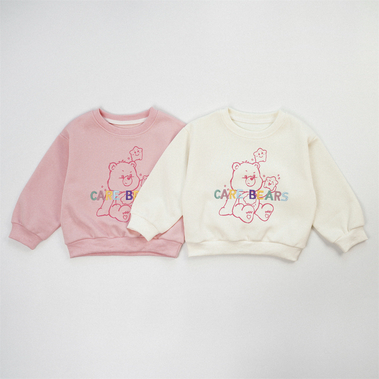 Cute Cartoon Children's Sweatshirt In Beige Cotton Blends With Embroidery And Round Neck Pullover Design