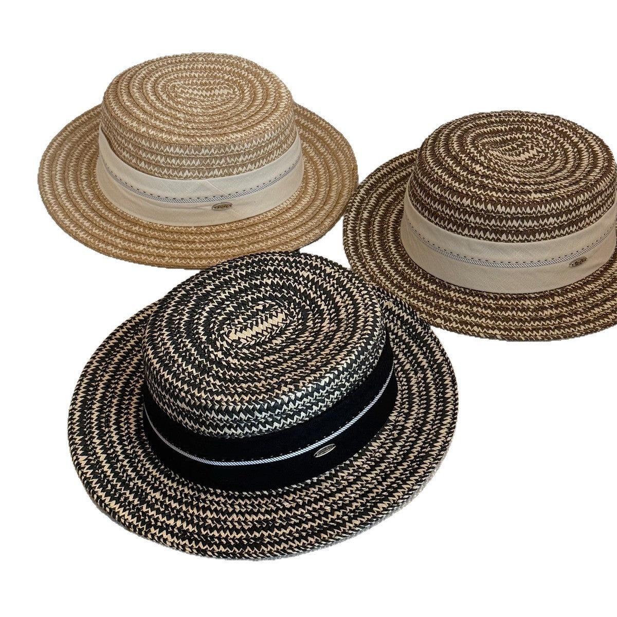 French Style Women’s Stripe Straw Hat With Short Brim, Featuring UV Protection And Braid Craftsmanship