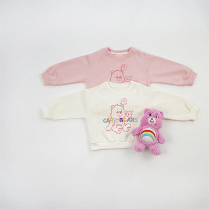 Cute Cartoon Children's Sweatshirt In Beige Cotton Blends With Embroidery And Round Neck Pullover Design