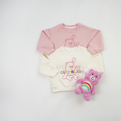 Cute Cartoon Children's Sweatshirt In Beige Cotton Blends With Embroidery And Round Neck Pullover Design
