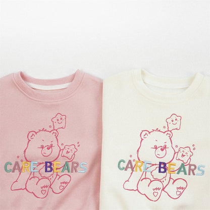Cute Cartoon Children's Sweatshirt In Beige Cotton Blends With Embroidery And Round Neck Pullover Design