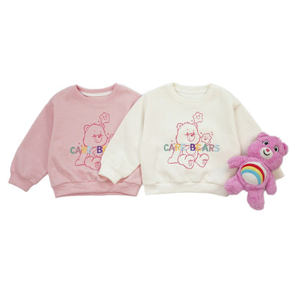 Cute Cartoon Children's Sweatshirt In Beige Cotton Blends With Embroidery And Round Neck Pullover Design