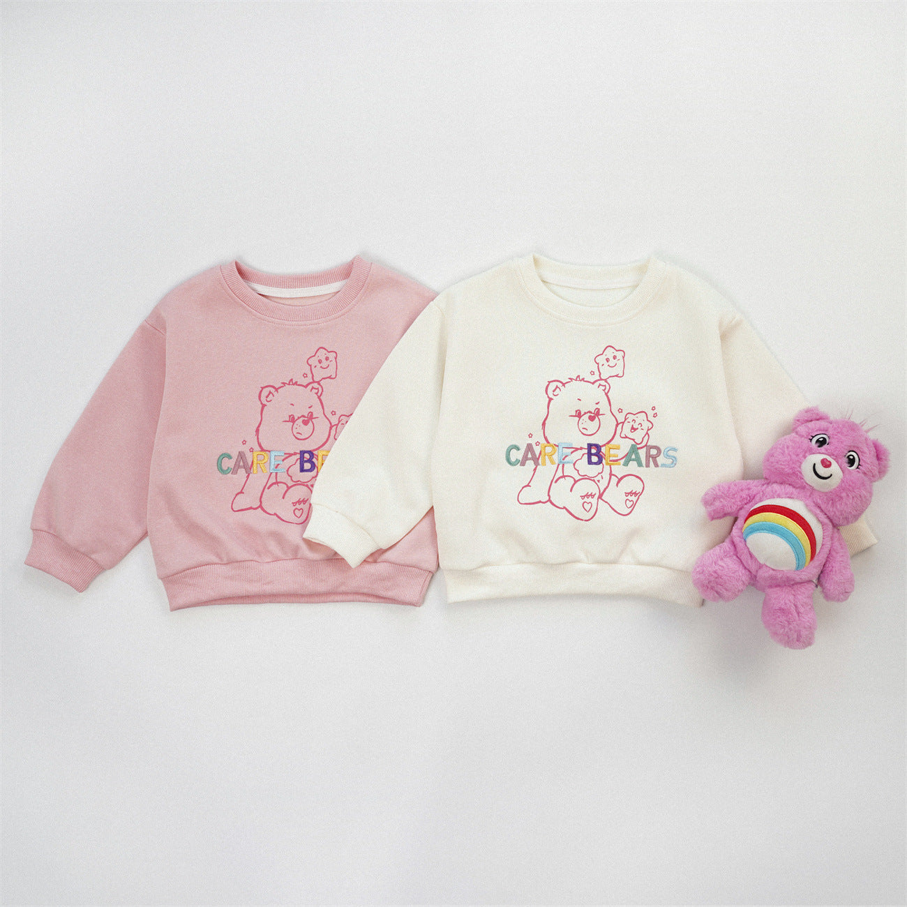 Cute Cartoon Children's Sweatshirt In Beige Cotton Blends With Embroidery And Round Neck Pullover Design