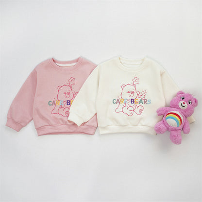 Cute Cartoon Children's Sweatshirt In Beige Cotton Blends With Embroidery And Round Neck Pullover Design