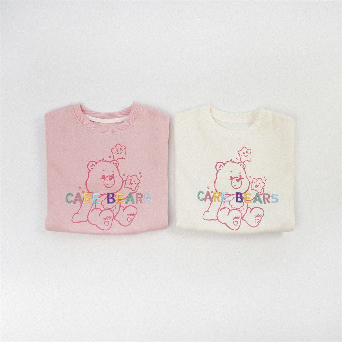 Cute Cartoon Children's Sweatshirt In Beige Cotton Blends With Embroidery And Round Neck Pullover Design