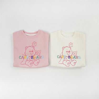 Cute Cartoon Children's Sweatshirt In Beige Cotton Blends With Embroidery And Round Neck Pullover Design