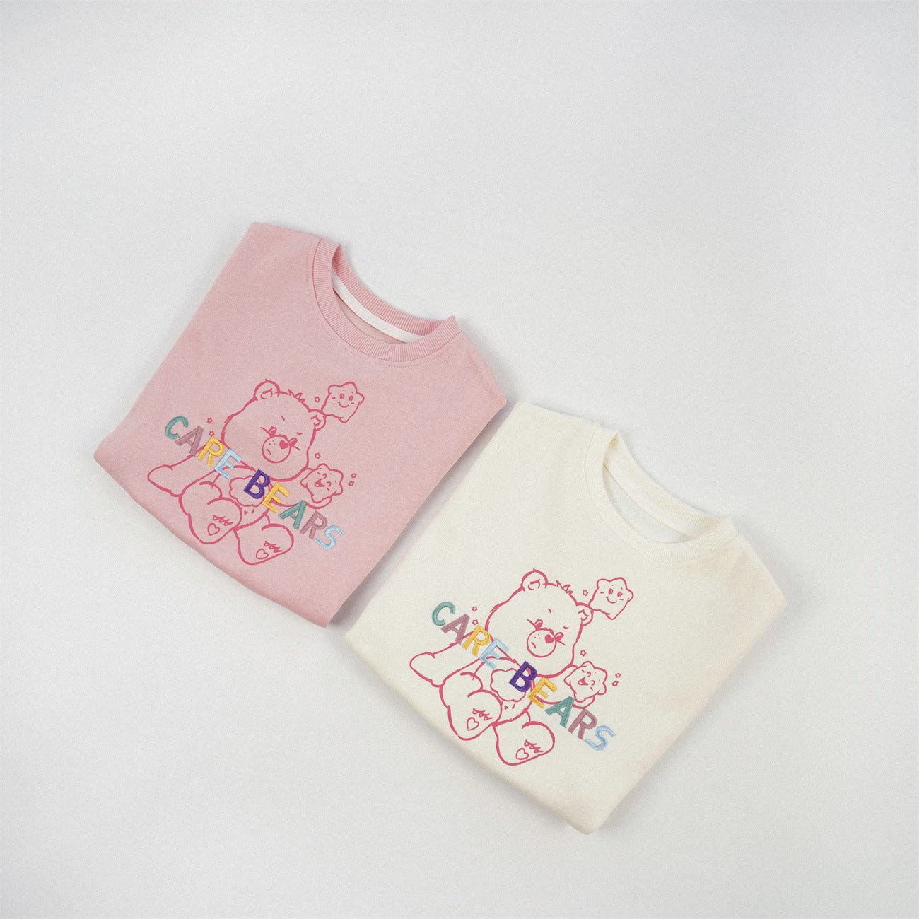 Cute Cartoon Children's Sweatshirt In Beige Cotton Blends With Embroidery And Round Neck Pullover Design