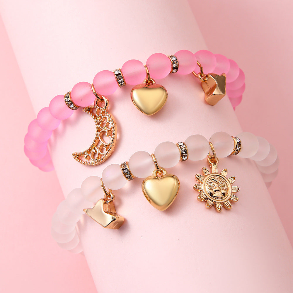 Simple Style Star Beading Bracelet For Girls In Natural Pink Alloy With Beads Inlay