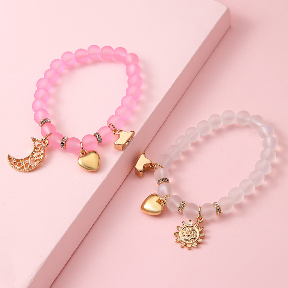 Simple Style Star Beading Bracelet For Girls In Natural Pink Alloy With Beads Inlay
