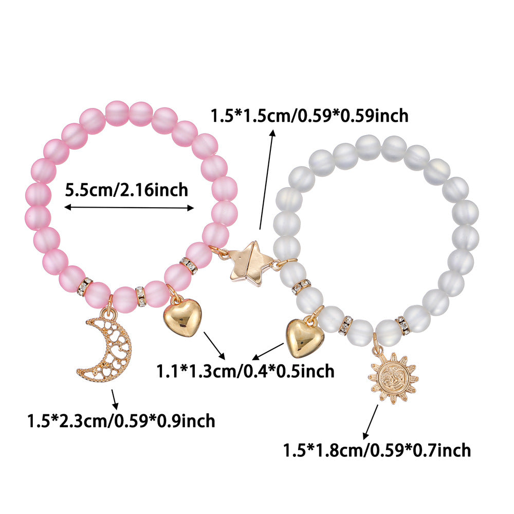 Simple Style Star Beading Bracelet For Girls In Natural Pink Alloy With Beads Inlay