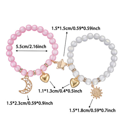 Simple Style Star Beading Bracelet For Girls In Natural Pink Alloy With Beads Inlay